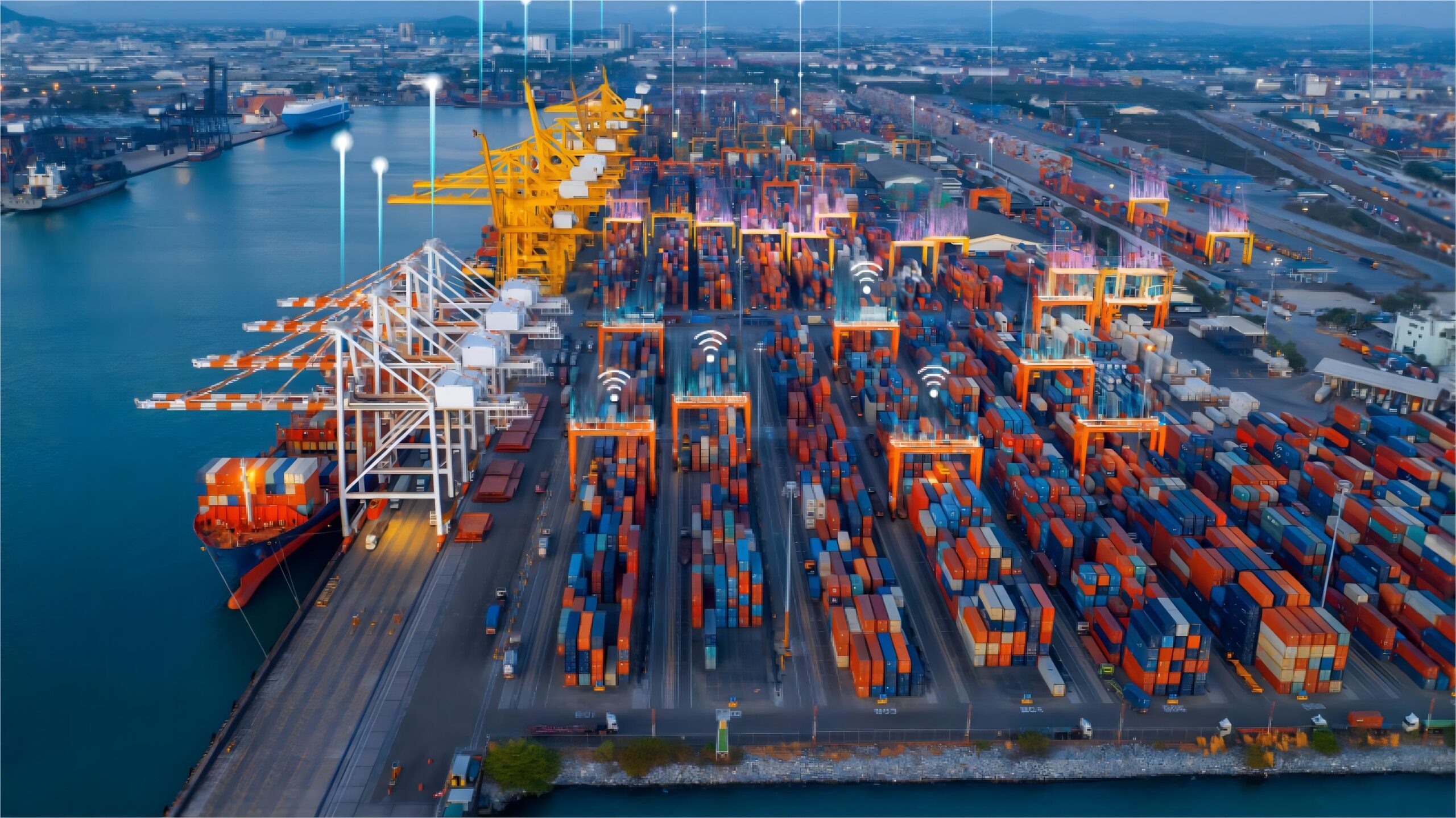 Cargo ship transporting containers across the Pacific Ocean