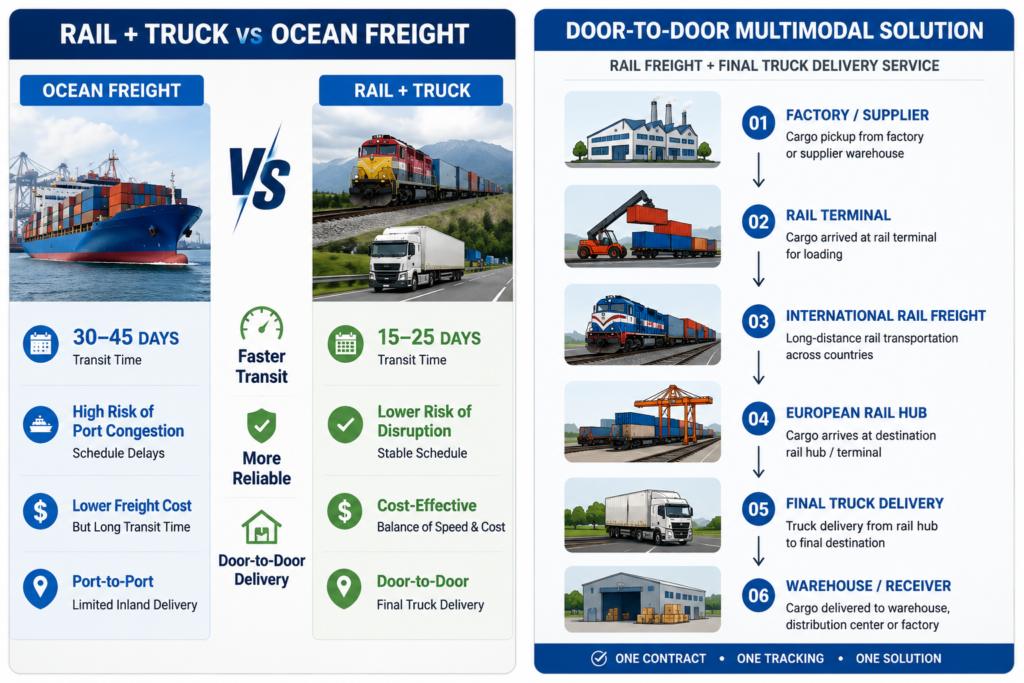 multimodal rail freight with final truck delivery service