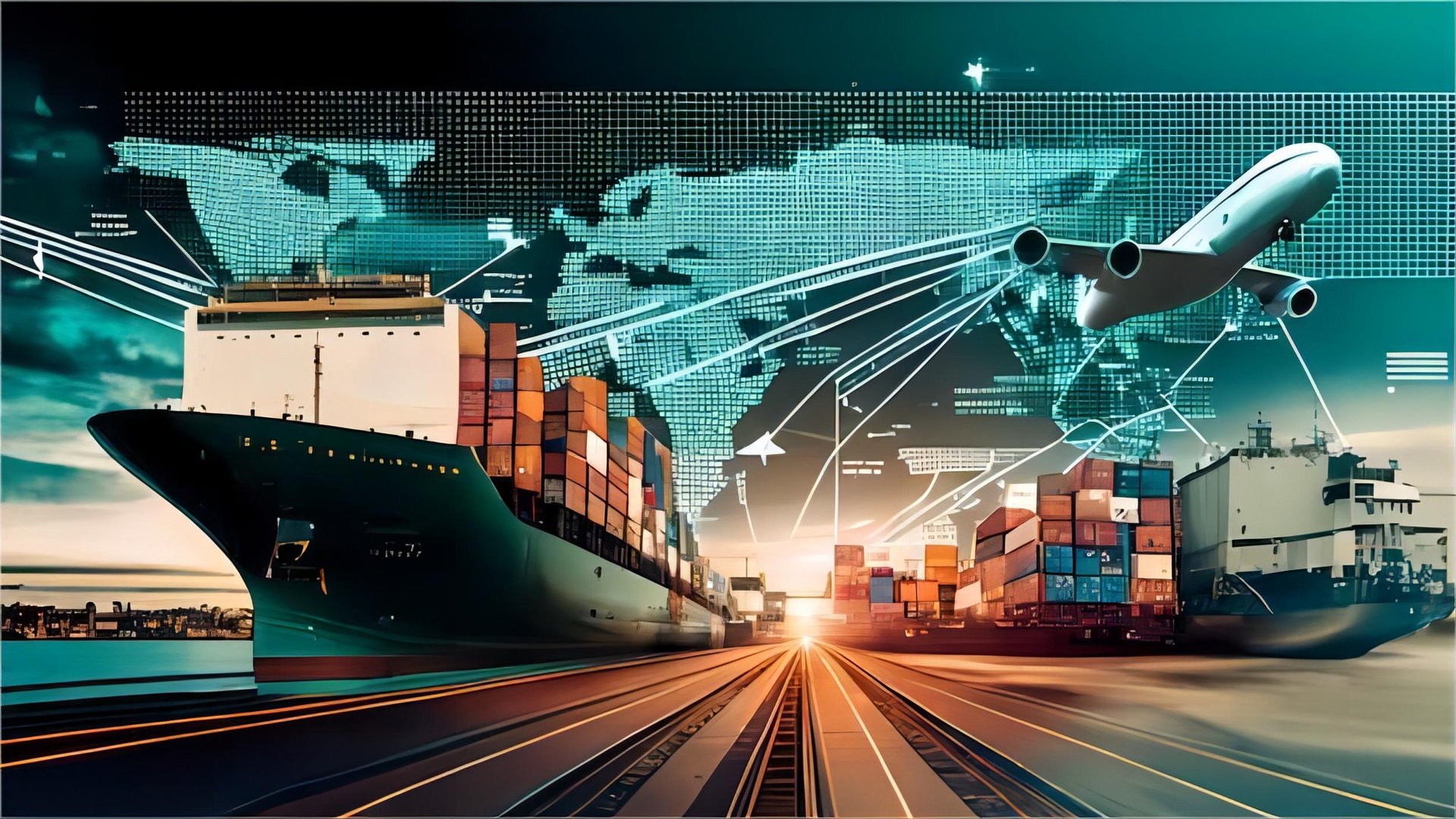 Cargo ship at a busy international port representing global trade